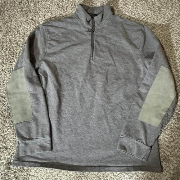 Polo Ralph Lauren Sweatshirt Mens XL Gray Quarter Zip Mock Neck Elbow Patches - Picture 1 of 7